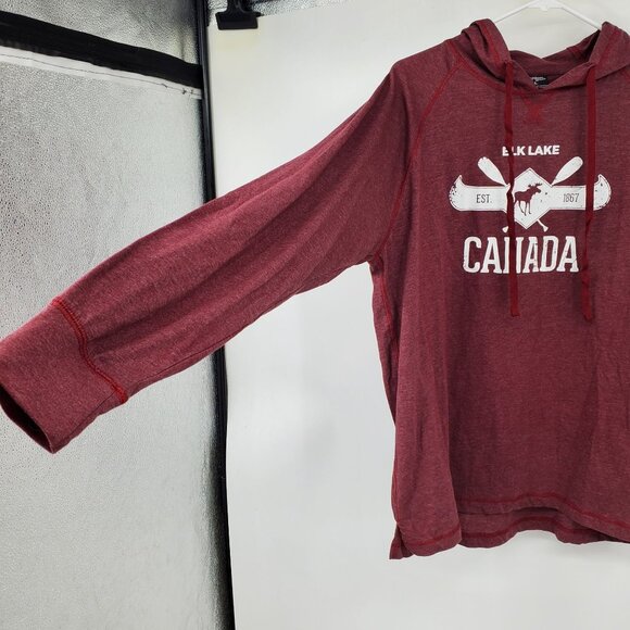 River Wear Elk Lake Canada Red Long Sleeved Hooded Shirt Size Large - Picture 4 of 9